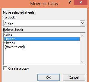 Choosing the worksheet position in the new workbook