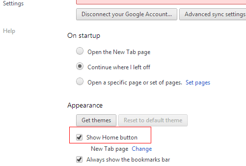 Enabling home button in Google Chrome