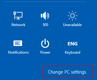 PC settings option from Windows 8.1 charm bar