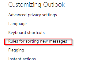 Outlook.com rules sorting