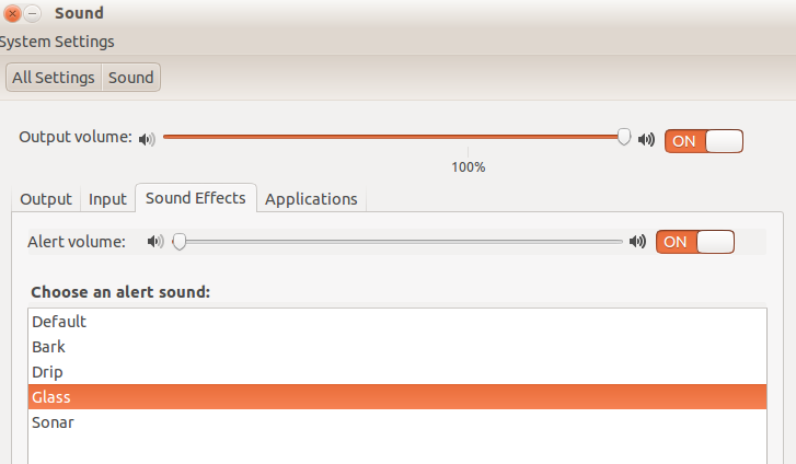 Changing sound alert type in Ubuntu