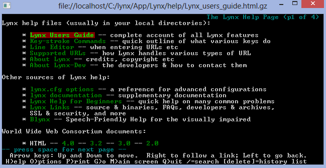 lynx help page