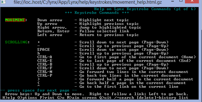 lynx keyboard shortcuts