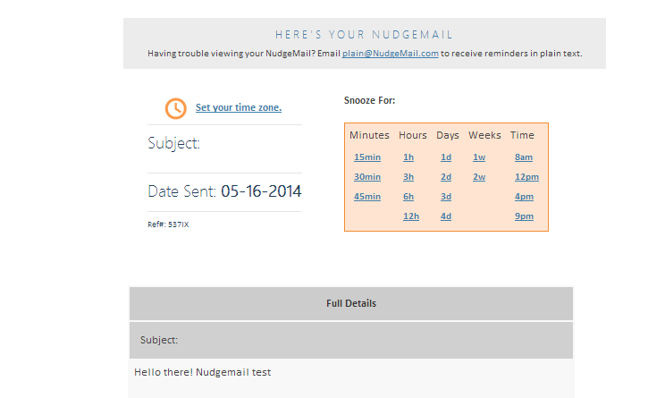 Reminder email sent using NudgeMail