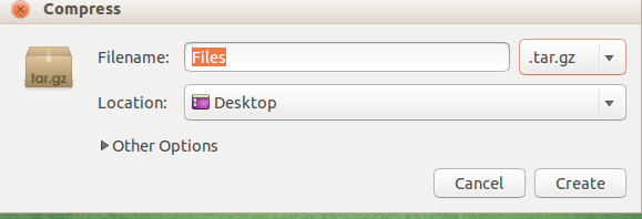 compression menu in Ubuntu