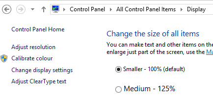 Display settings in Windows control panel