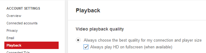 Changing playback settings for HD videos