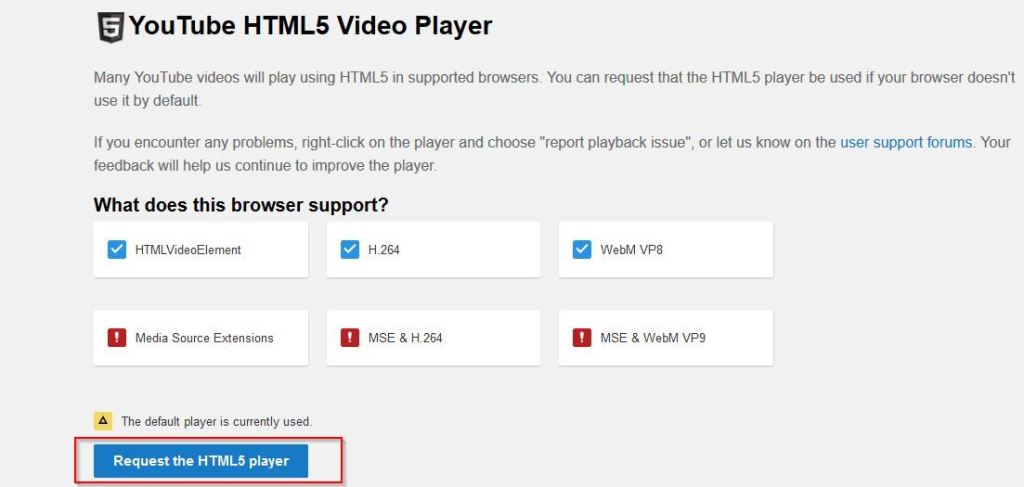 Enabling HTML5 version of YouTube Video Player