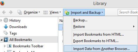 importing bookmarks and other items from different browsers to Firefox