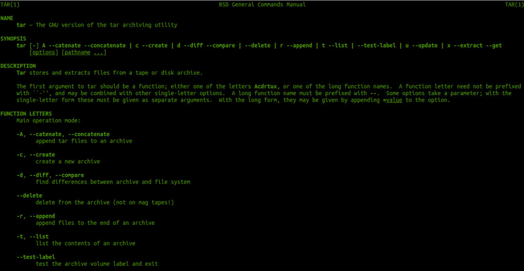 tar manual in linux