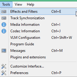 Choosing effects and filters settings in VLC player