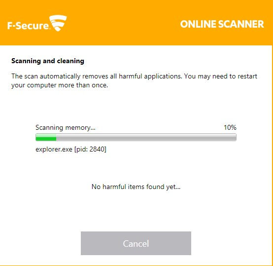 f-secure online scanner in operation