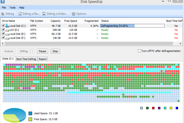 defragging drives using disk speedup