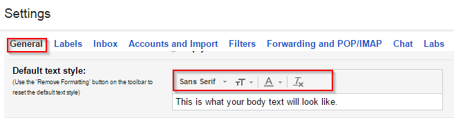 default text style for Gmail messages