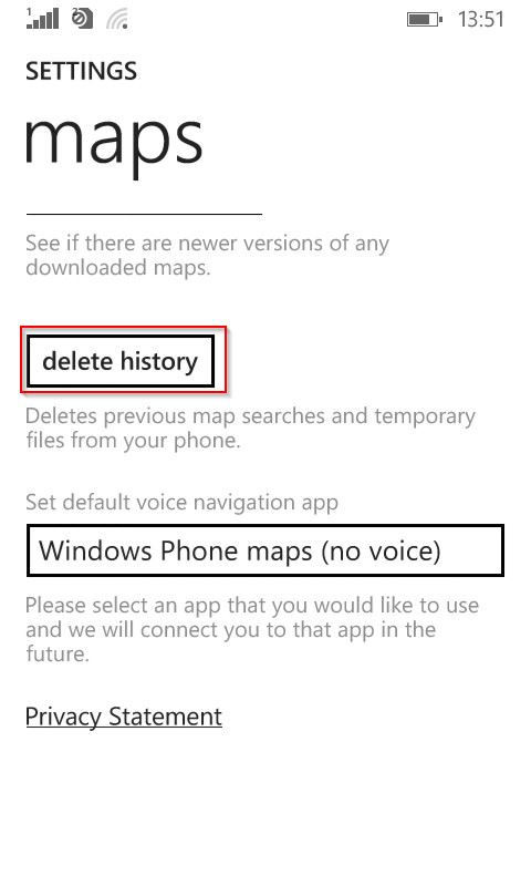 deleting maps history in lumia phone