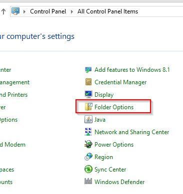 Accessing Folder Options from Control Panel