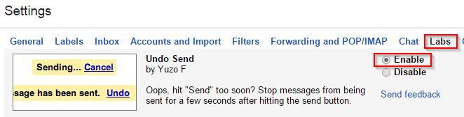 enabling undo send in Gmail