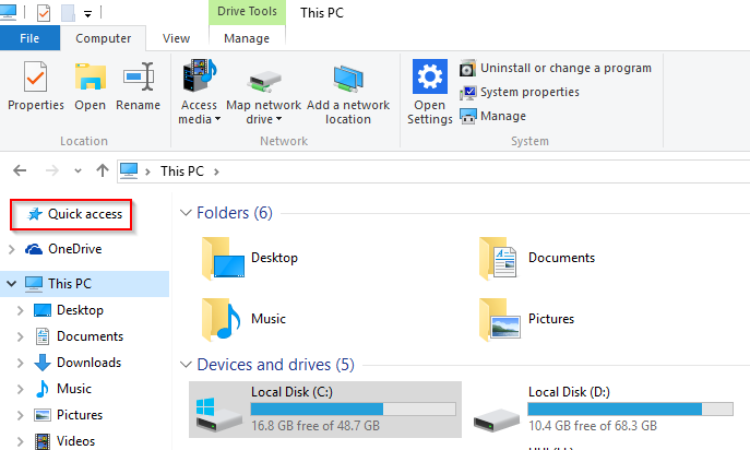 File explorer in Windows 10