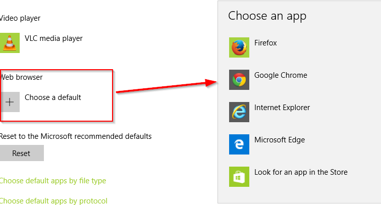 changing default web browser in windows 10