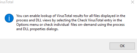 Virus Total notification for Process Explorer