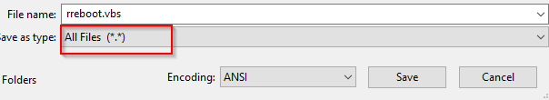 saving the router reboot script as vbs file