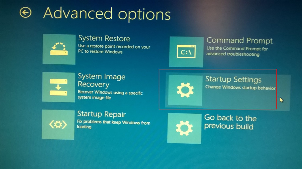 startup settings in windows 10