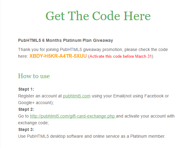 giveaway details for pubhtml5