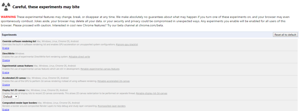 google chrome hidden settings