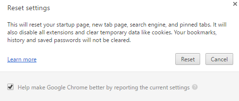 resetting google chrome settings for troubleshooting