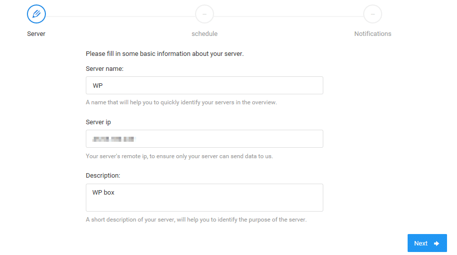 entering server details in backup bird