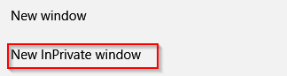 opening a new Inprivate window for browsing in Edge