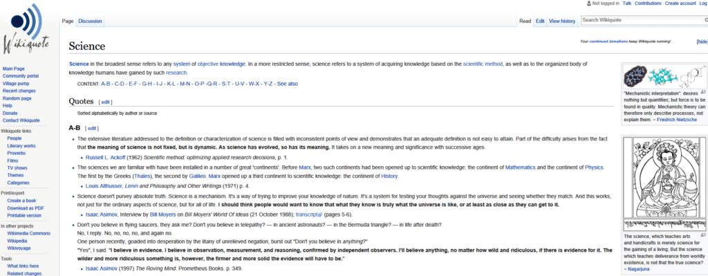 quotes on selected topics displayed by wikiquote