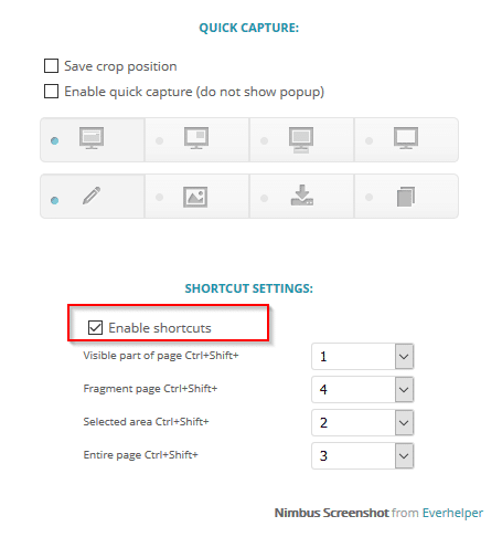 configuring shortcut keys for nimbus screen capture