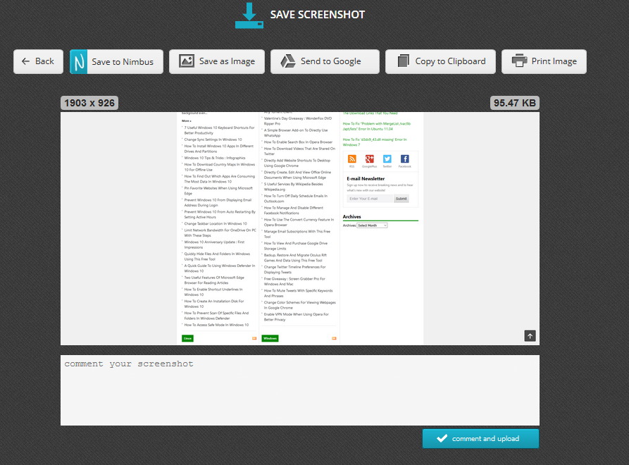 saving and uploading screenshots using nimbus screen capture