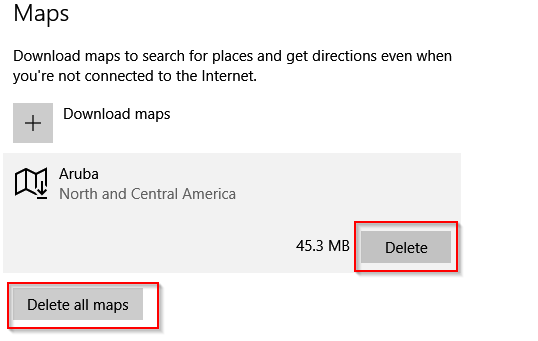 delete downloaded maps in windows 10