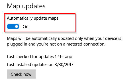 changing update settings for offline maps in windows 10