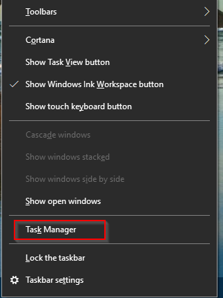 accessing task manager in Windows 10