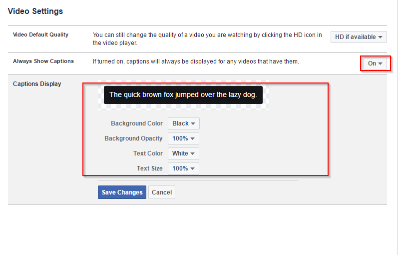 customizing facebook video settings