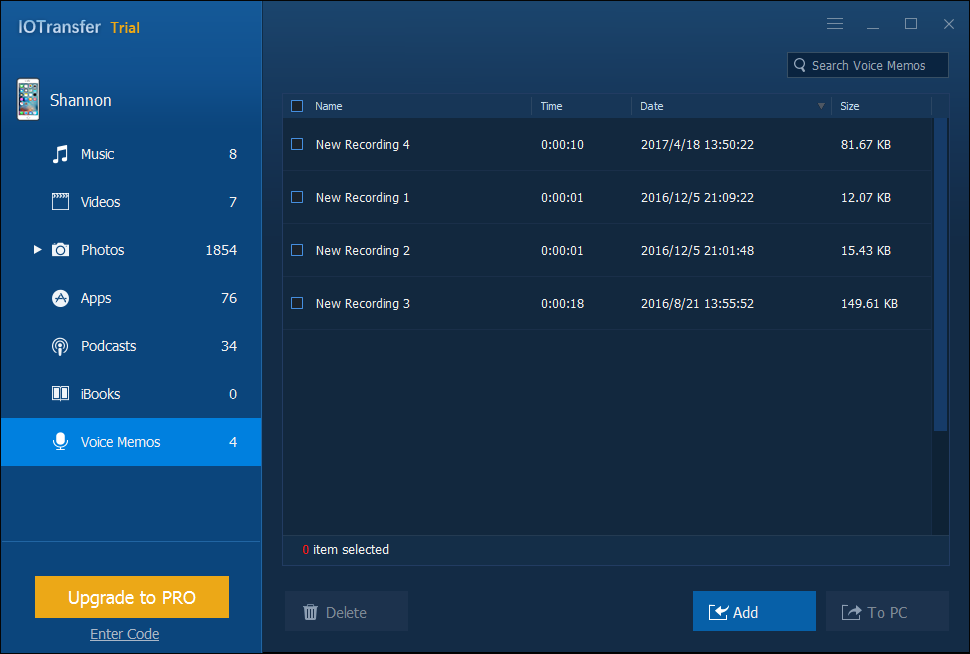 voice clips management in IOTransfer Pro