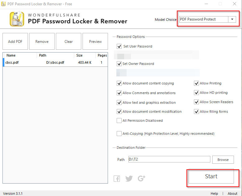 PDF Password Locker & Remover interface for locking files