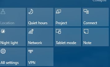 windows 10 action center quick action icons