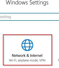 network and internet settings in Windows 10