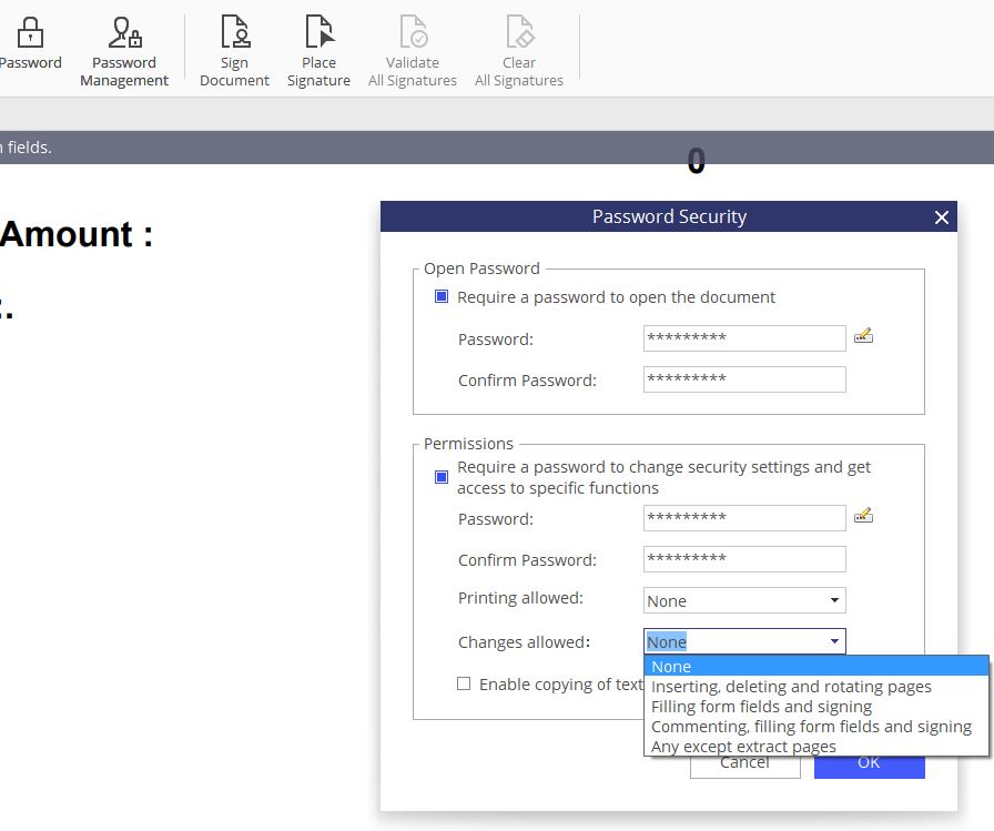 setting password for PDF files