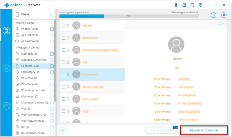 scanning for lost data in dr.fone