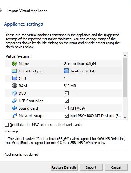 gentoo resource settings in virtualbox