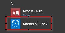accessing Alarms & Clock in Windows 10