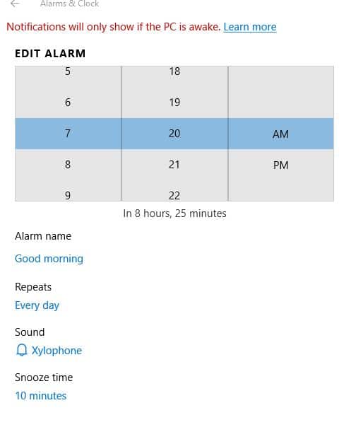 setting alarm time in Alarms & Clock