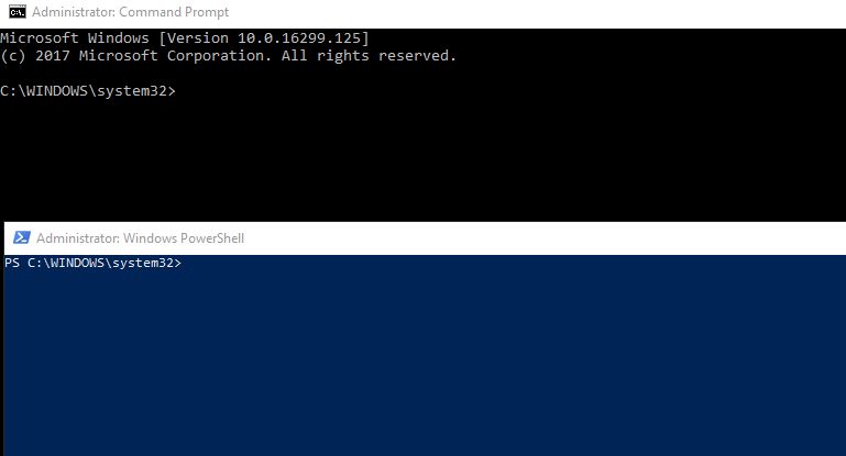 command prompt and Windows PowerShell