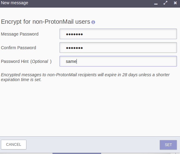 password settings for encrypted emails