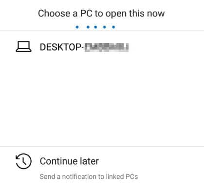 sharing to linked Windows 10 system using Continue on PC feature